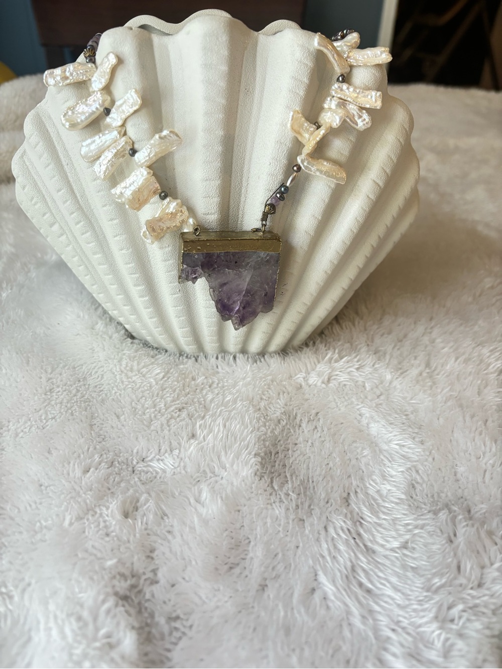 Amethyst Pendant Beaded Statement Necklace